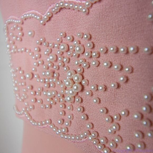 Maggy London vintage pink fake two-piece maxi dress with pearl floral, 6 - Picture 11 of 16